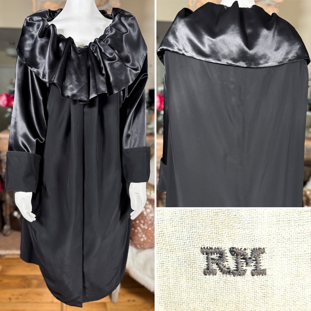 Roland Mouret Black Relaxed Fit Satin Sleeves & Collar “Orion” Opera Coat Sz 2/6 - Picture 2 of 14